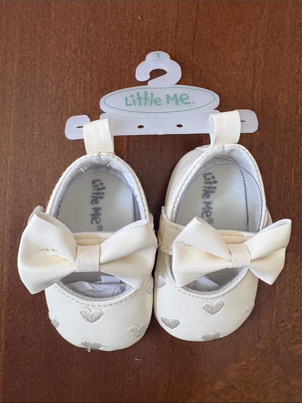 Little Me Ivory Baby Bow Heart Mary Jane Shoes